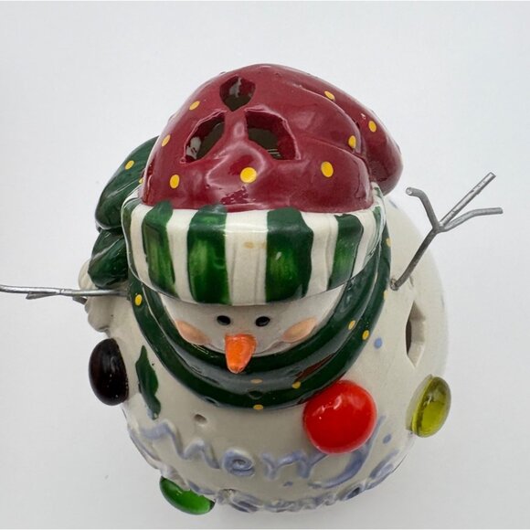 Cheerful Snowman Tealight Holder Merry Christmas Ceramic - Picture 7 of 9